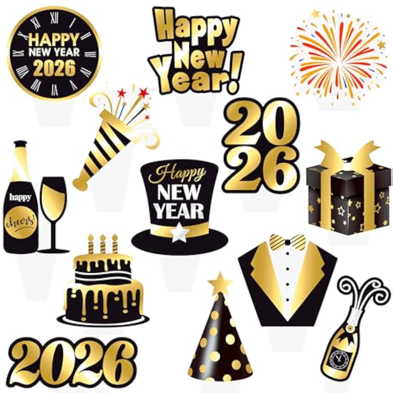 48pcs New Year 2026 Countdown Clock Cupcake Toppers Party Decor