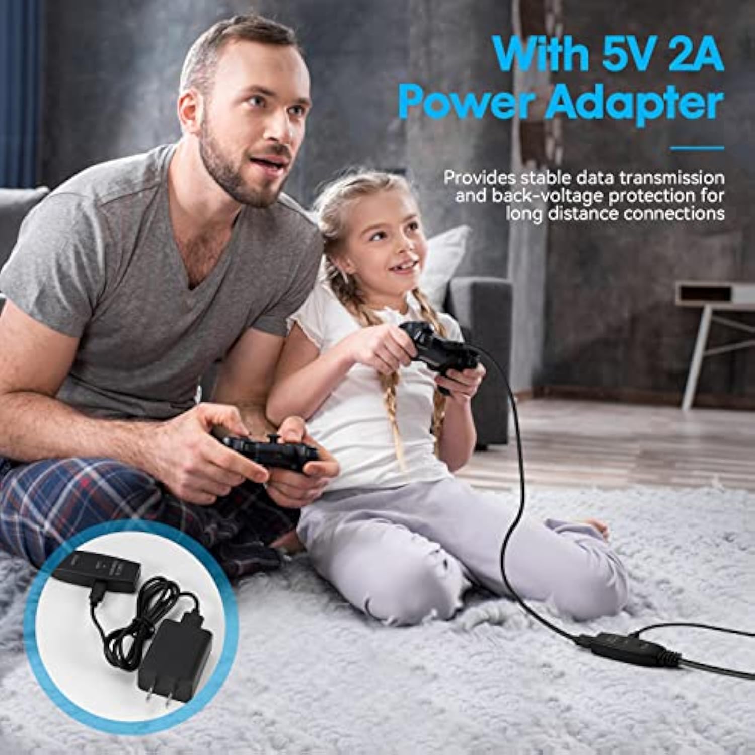 Usb 3.0 Extension Cable 50Ft, 50 Feet Active Usb Extension Cable 3.0 Male To Female With 2 Chipsets Signal Booster, Usb 3.0 Extension Cord With 5V2A Power Adapter For Vr,Ps4,Printer,Webcam Xbox