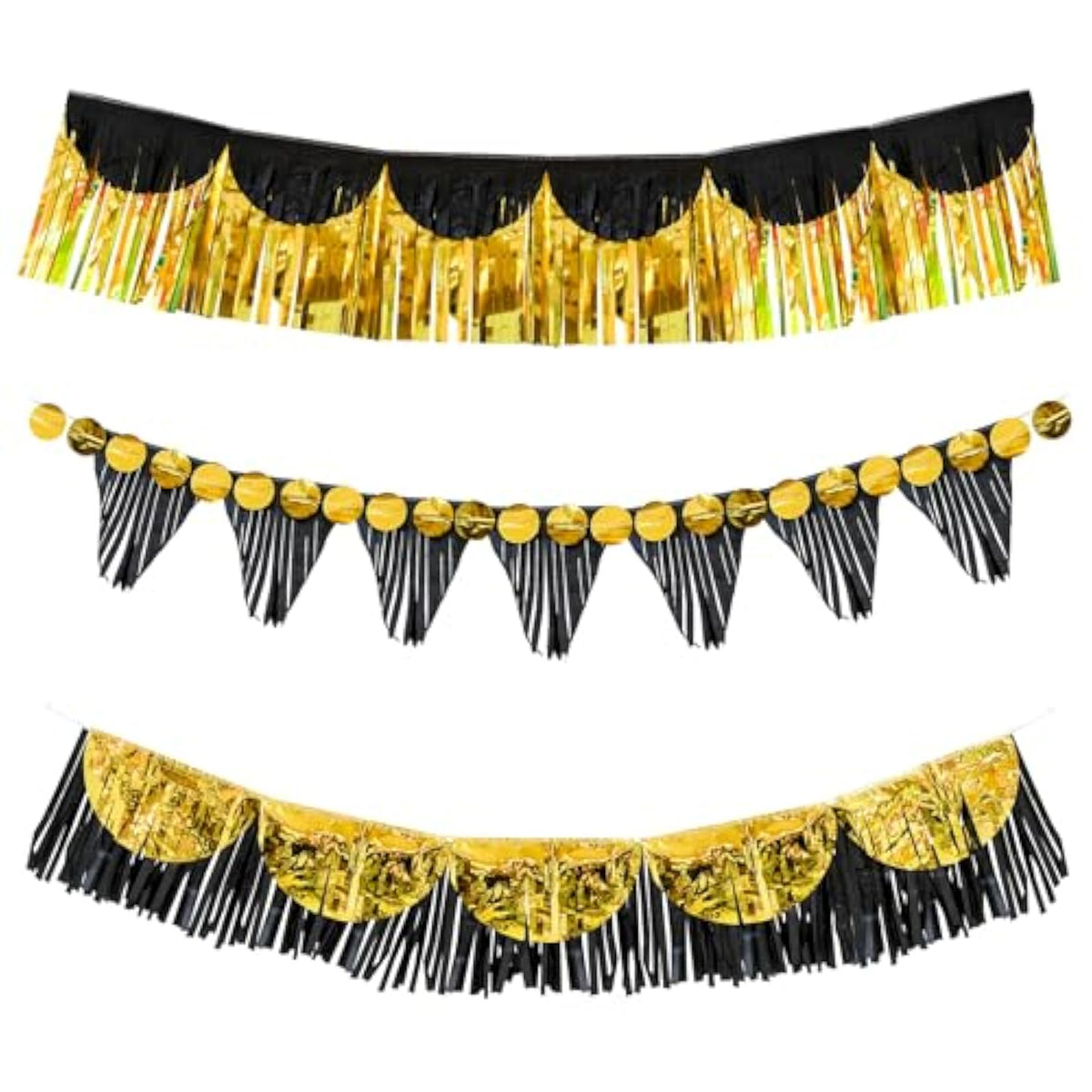 Black Gold Party Decorations 6pcs 6ft Metallic Fringe Tassel Banner Set