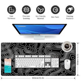 Large Gmaing Mouse Pad With Stitched Edges, Superior Micro-Weave Cloth, Non-Slip Base, Size 35.4 X 15.7X 0.12Inches - Black Topographic Contour