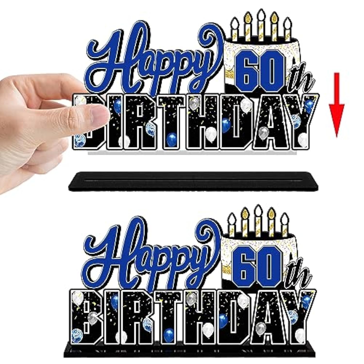 Happy 60Th Birthday Blue Acrylic Table Topper Centerpieces Set - Cheers To Sixty Years Old Birthday 60Th Bday Party Gift Decorations.