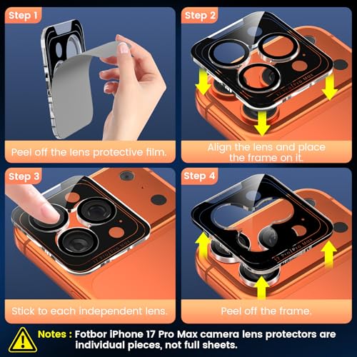 Compatible For 3 Pack Iphone 17 Pro Max Screen Protector With 1 Set Camera Lens Protector, 2025 Upgrade 9H+ Premium Tempered Glass 17 Promax, Easy Installation Kits, 6.9 Inch