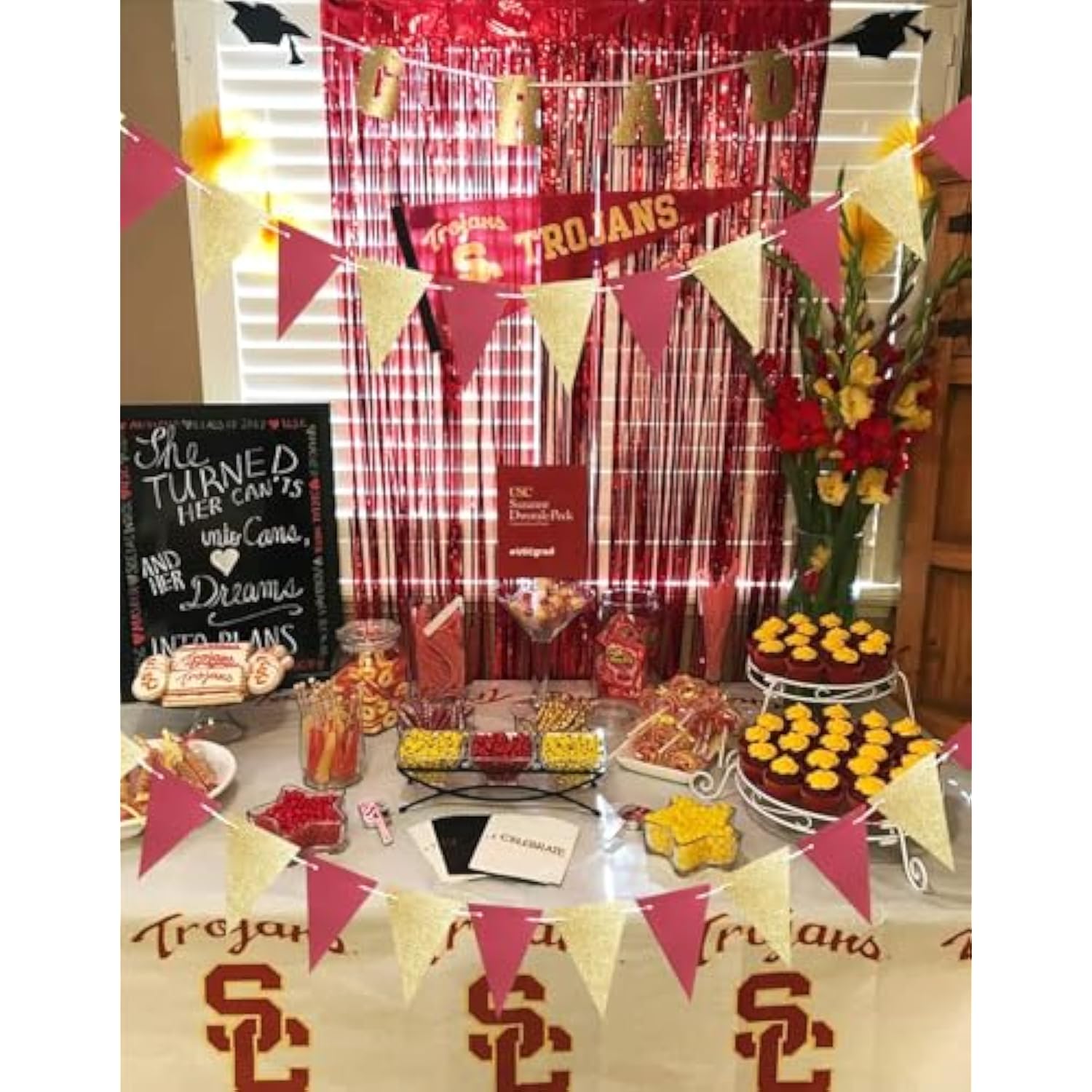 Graduation Decorations Maroon Gold 2025/Fall Bridal Shower/Burgundy Gold Graduation Party Decorations 2025/Burgundy Birthday Party Decor For Women 2Pcs Triangle Banners