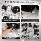 153-Piece Black & Silver Balloon Garland Kit with Stars – Multi-Size Metallic Black, Silver and Confetti Balloons for Parties