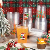 60 Pcs Christmas Plastic Cups 16 Oz Merry Christmas Clear Cup Disposable Xmas Snowman Santa Claus Clear Drinking Cups Bulk For Beverage Coffee Xmas Winter Party Supplies