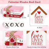Valentines Day Decorations, Wood Book Stack With Xoxo Blocks For Table Shelf Tiered Tray Decor, Freestanding Valentines Day Decor
