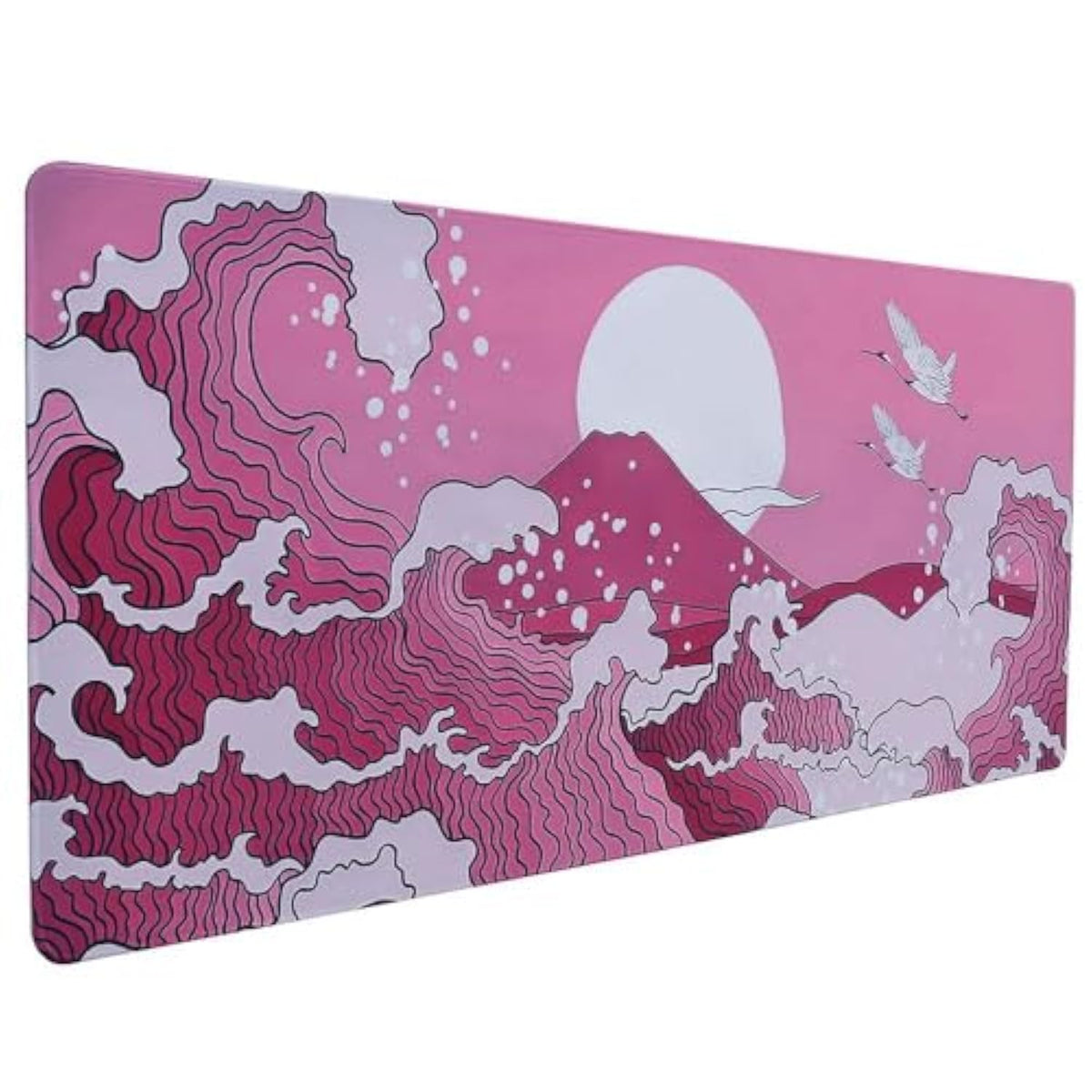 Japanese Wave Gaming Mouse Pad, Extended Large Non-Slip Desk Mat With Stitched Edges, For Office Home, 35.4 X 15.7 Inch(Pink)