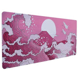 Japanese Wave Gaming Mouse Pad, Extended Large Non-Slip Desk Mat With Stitched Edges, For Office Home, 35.4 X 15.7 Inch(Pink)