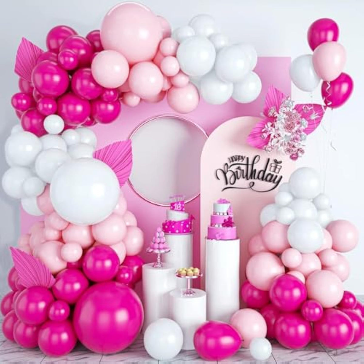 Pink Balloons Garland Arch Kit, Hot Pink White Balloon Arch Kit, Pink Latex Balloons Party Balloons For Girls Kids Birthday Decoration Wedding Baby Shower Valentine'S Day Decoration Party Supplies