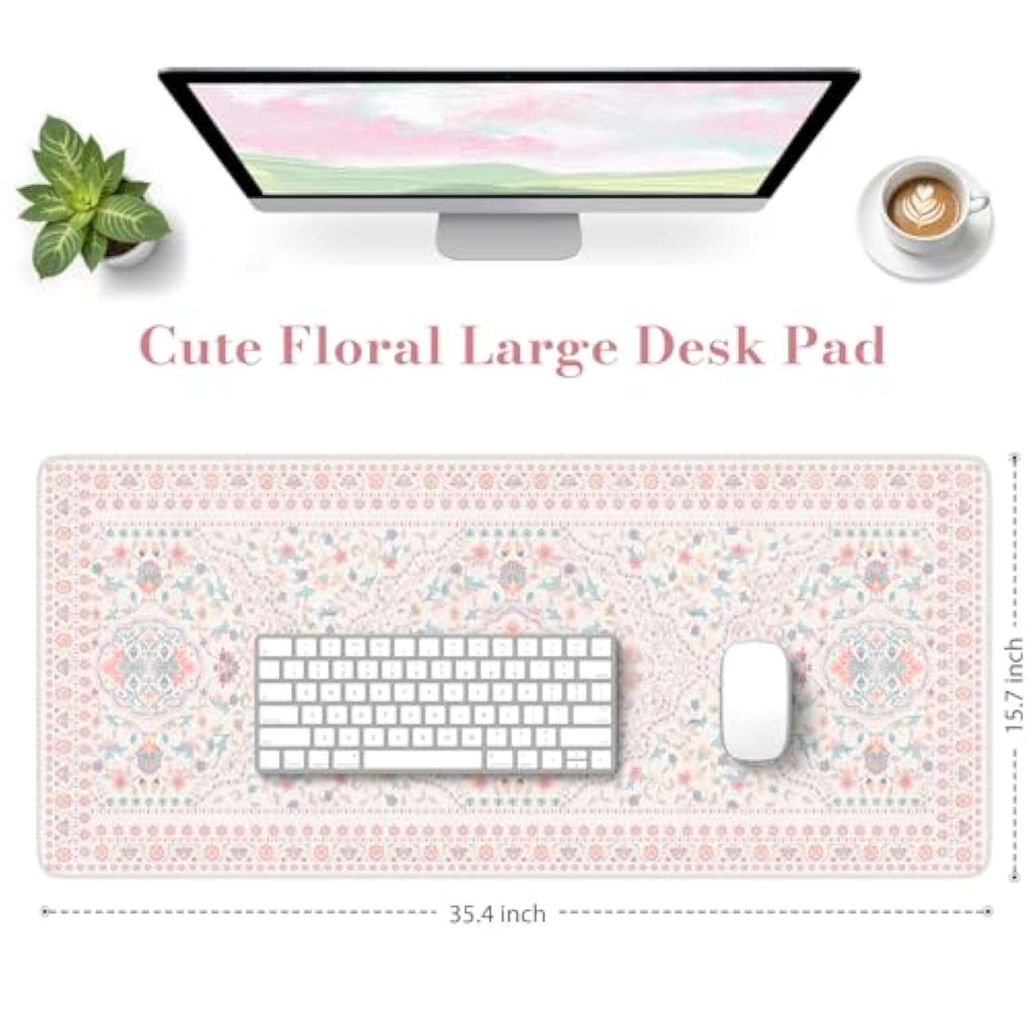 Pink Desk Mat, Non-Slip Office Table Mat, Aesthetic Mouse Pad With Stitched Edge, 35.4" X 15.7" Long Mouse Pad, Waterproof Dorm Desk Mat For Writing, Drawing