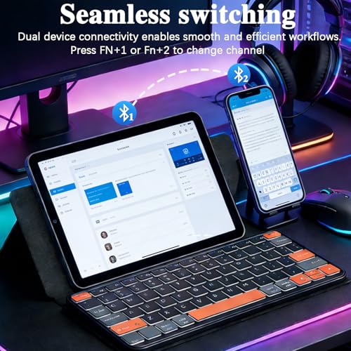 Foldable Keyboard With Backlit, Ultra Light Portable Wireless Keyboard With Adjustable Angle Stand & Leather Case,Compact Travel Bluetooth Keyboard For Ipad Mini,Iphone, Windows, Ios & Android