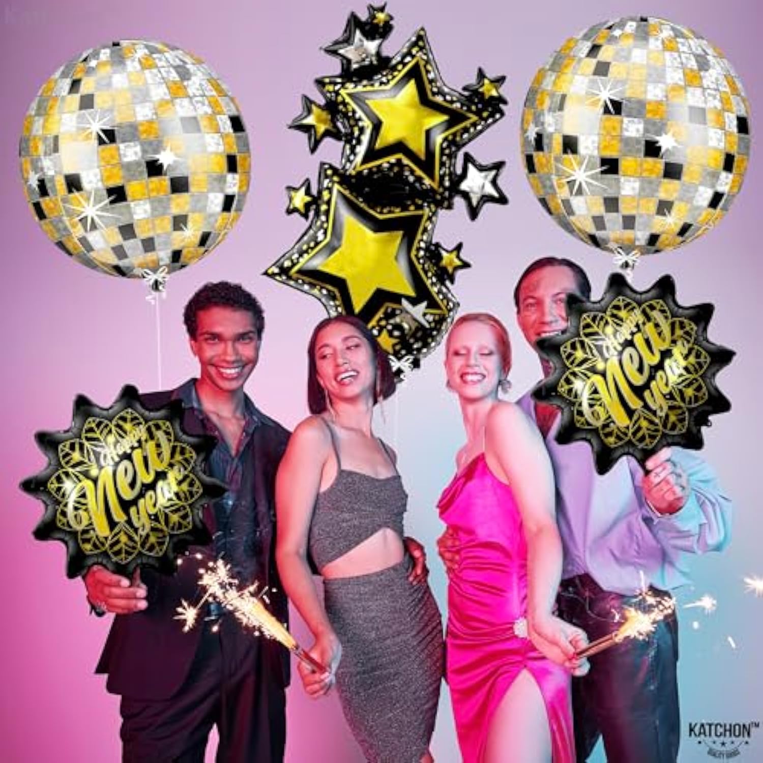 5 Giant Happy New Year 2026 Balloons Party Decorations Kit