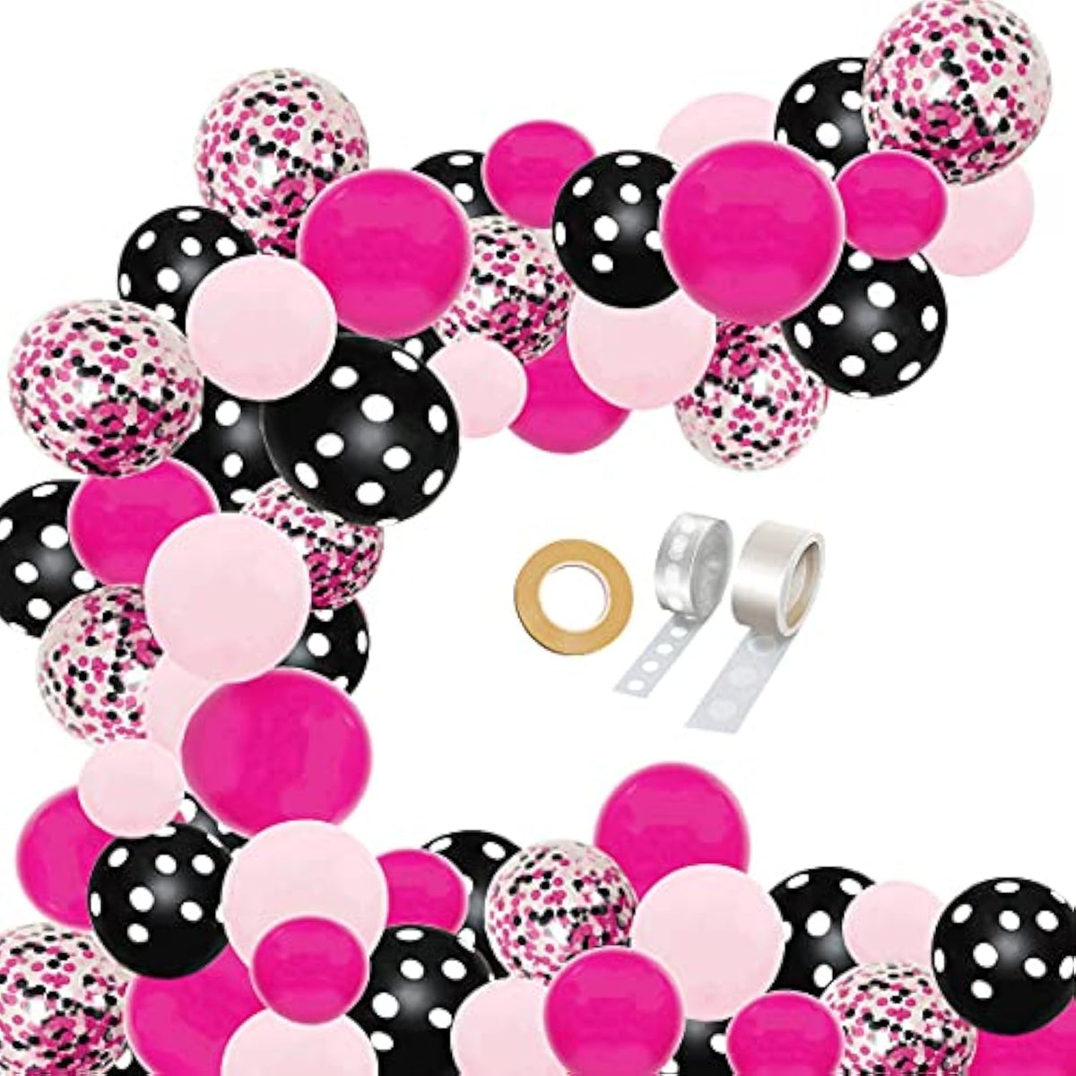 93Pcs Pink Mini Mouse Balloon Arch Kit Rose Red Black Confetti Polka Dot Balloons