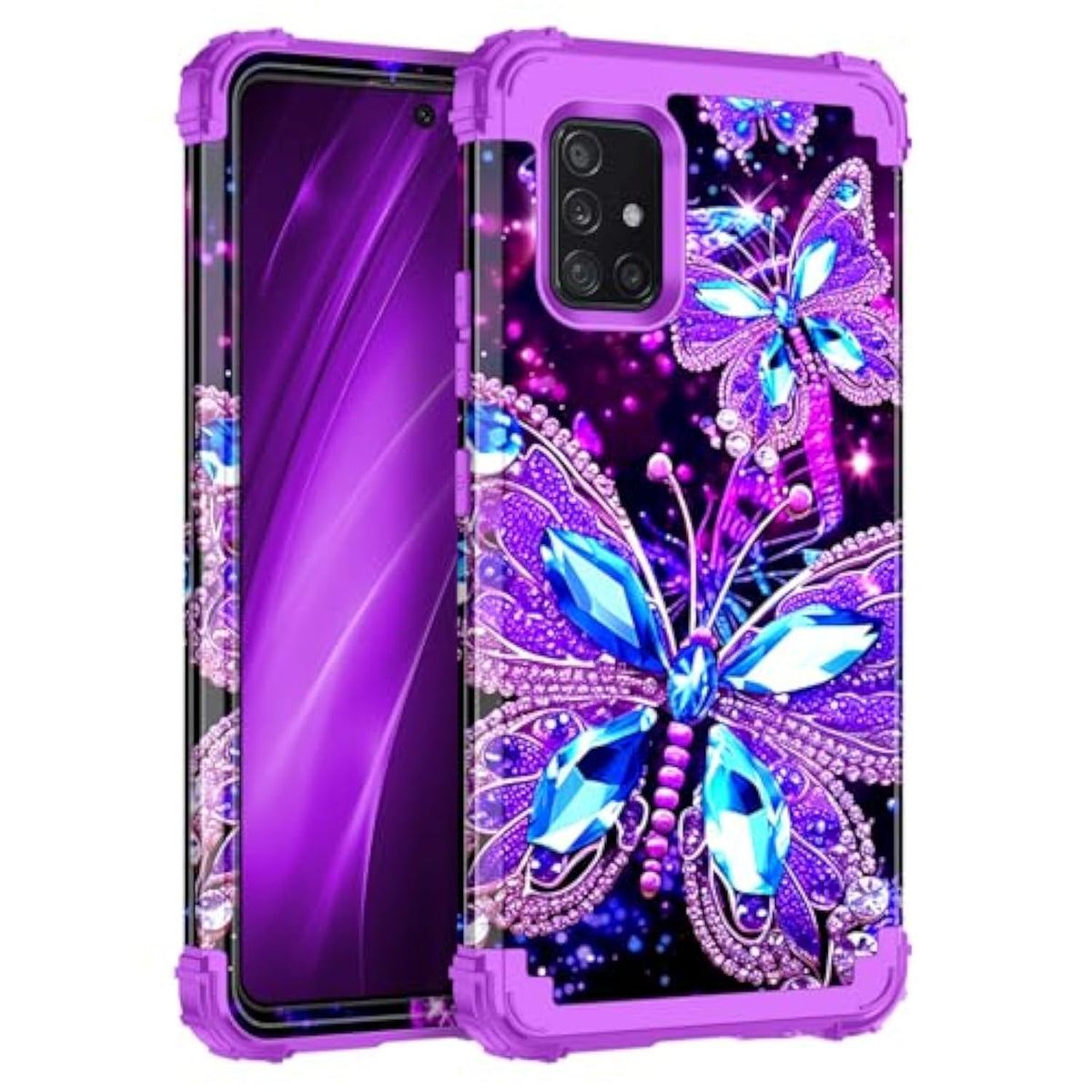 For Galaxy A51 5G Case,Glow In The Dark Three Layer Heavy Duty Shockproof Full Body Hard Plastic Bumper+Soft Silicone Protective Case For Samsung Galaxy A51 5G,Amaranth Dark
