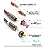 FosPower (2 Pack) 2 RCA M/M Stereo Audio Cable [24K Gold Plated | Copper Core] 2RCA Male to 2RCA Male [Left/Right] Premium Sound Quality Plug - 3FT
