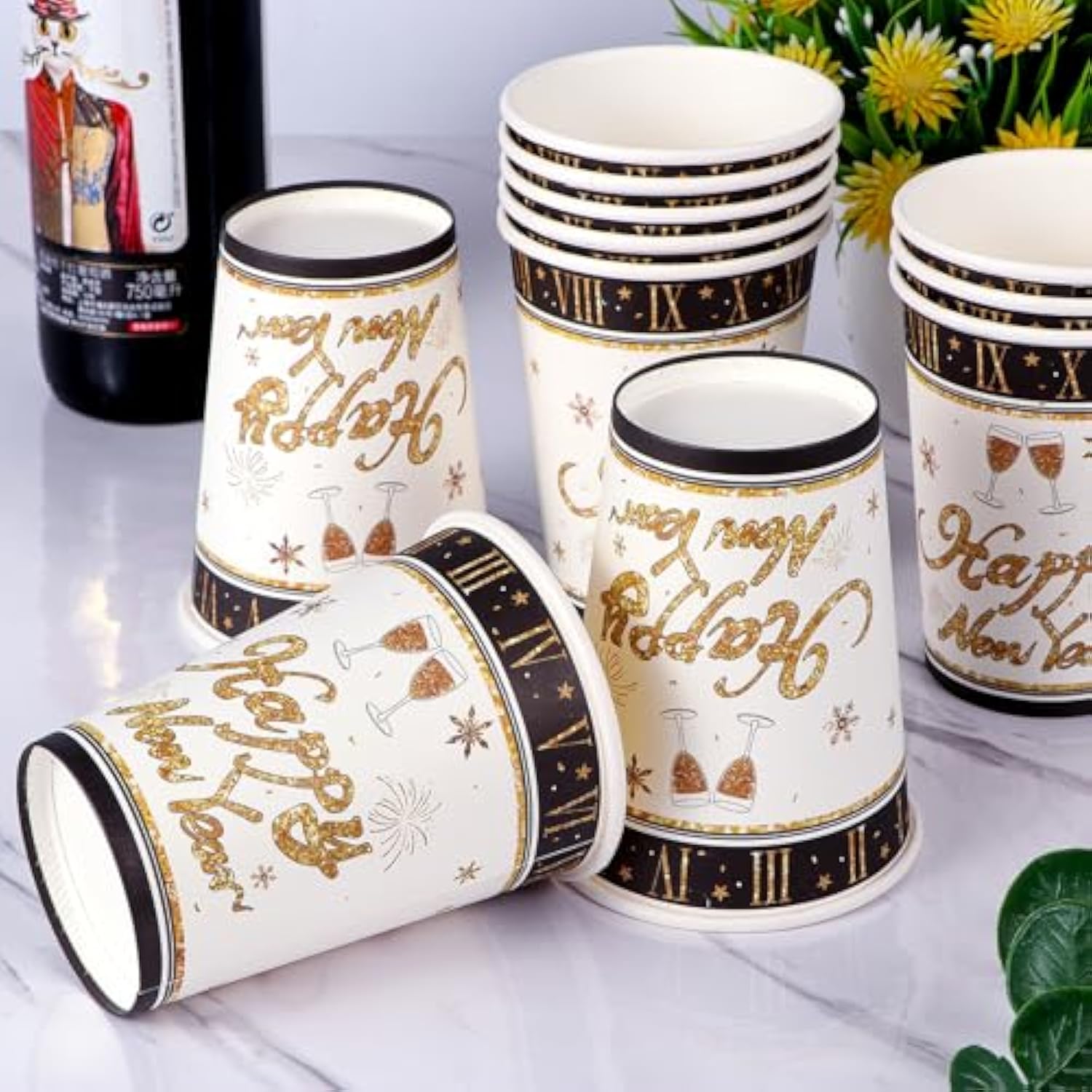 New Year Party Supplies with Plates, Cups, Napkins, and Cutlery for 24 Guests