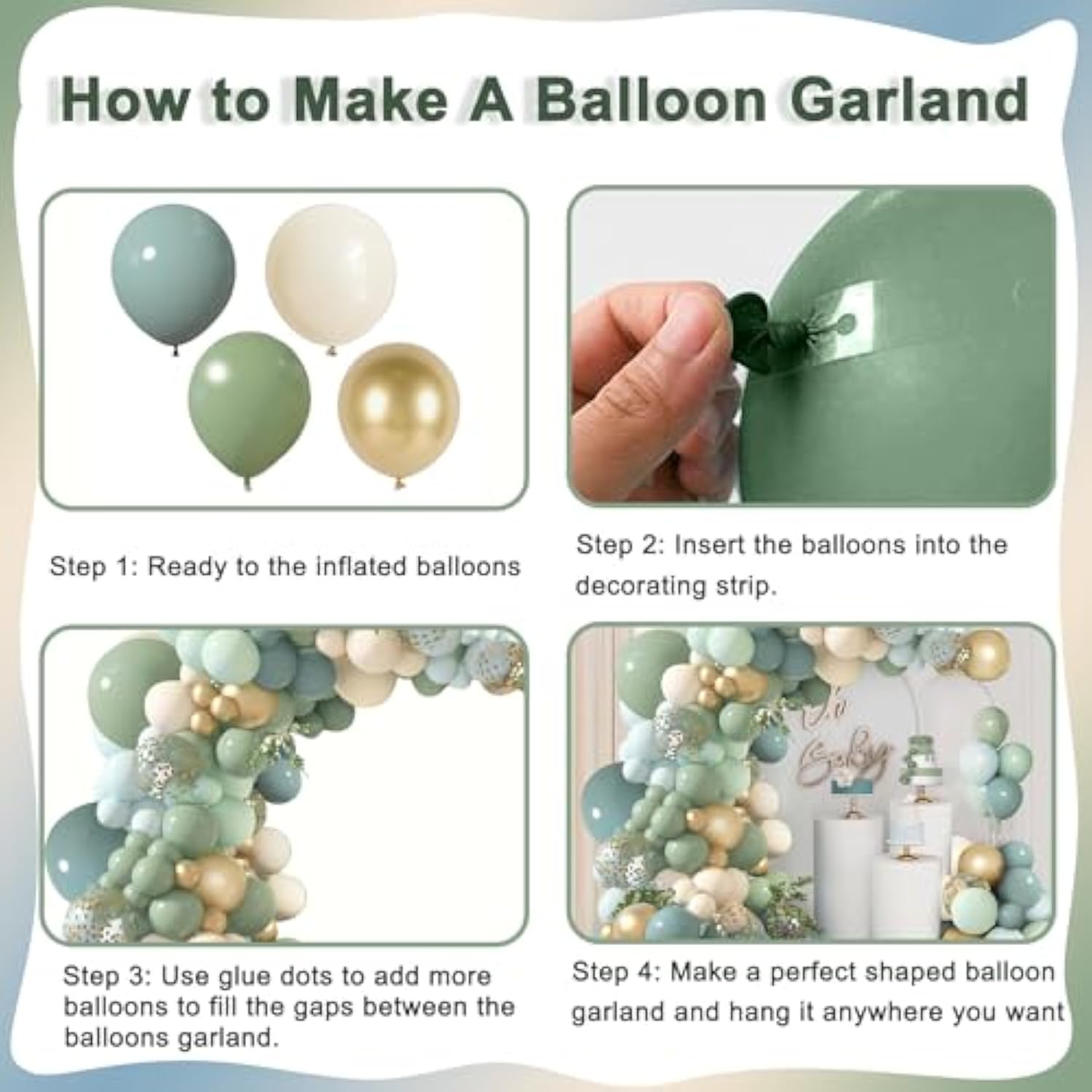 Dusty Blue Sage Green Balloon Arch Kit, Pastel Blue Green Sand White Gold Confetti Balloons Garland Kit For Baby Shower Wedding Bridal Boho Birthday Party Backdrop Decorations……