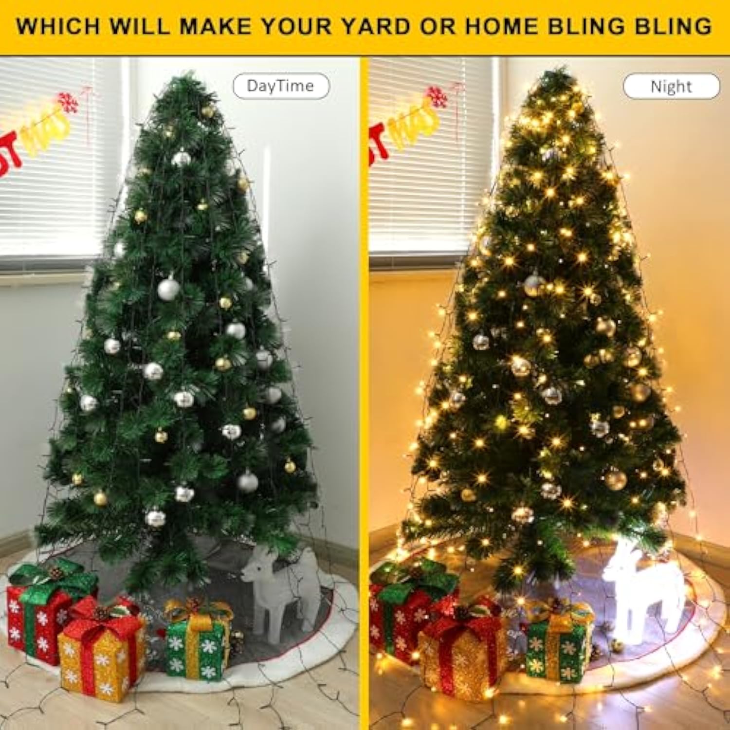 Christmas Tree Lights, 448 Led Christmas Tree Lights With 8 Lighting Modes, 8.2Ft×16 Lines Plug In Cascading Twinkle Lig