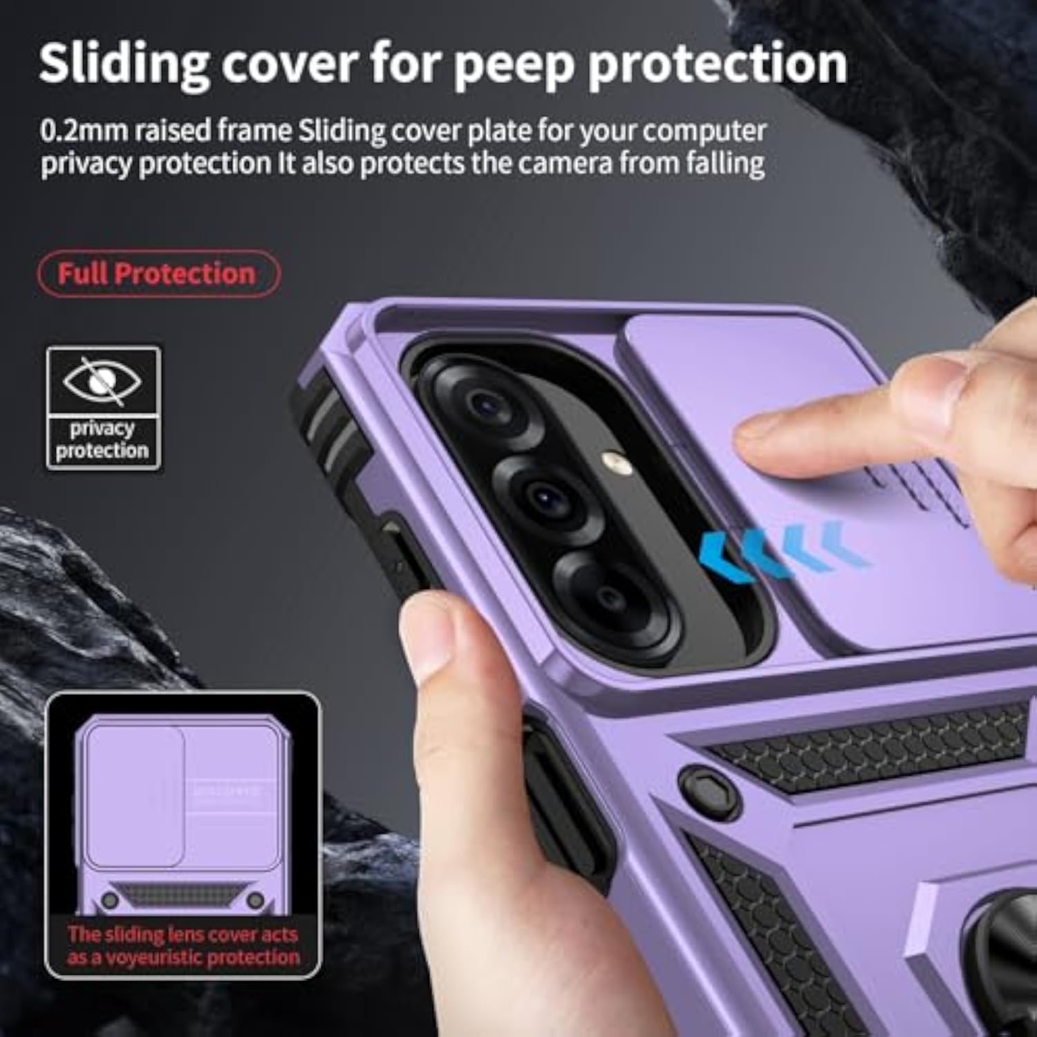 Samsung Galaxy A26 5G Case with Camera Lens Cover, 10 FT Military Grade Drop Protection, Magnetic Ring Holder Kickstand Protective Phone Case, Lavender