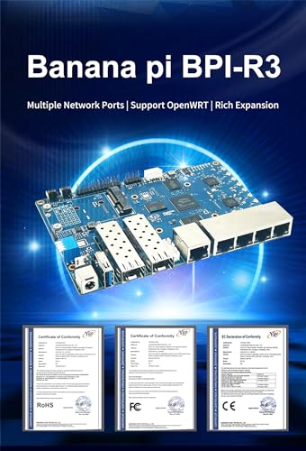 Bpi-R3 Wifi 6 Router Development Board With Mediatek Mt7986 Chip 2Gb Ddr Ram, 8Gb Emmc Flash, Dual Gbe Lan For Iot Router Projects, M.2 Key-E Pcie Interface (Banana Pi R3 Router Board Kits)