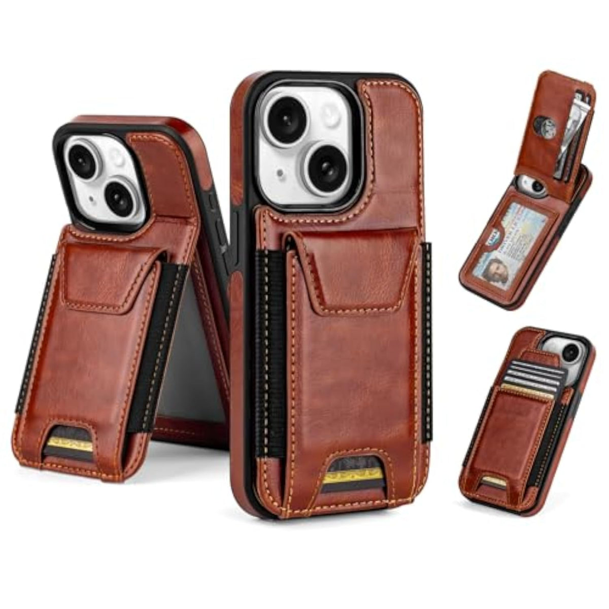 Brown iPhone 13 Case with Wallet and Card Holder