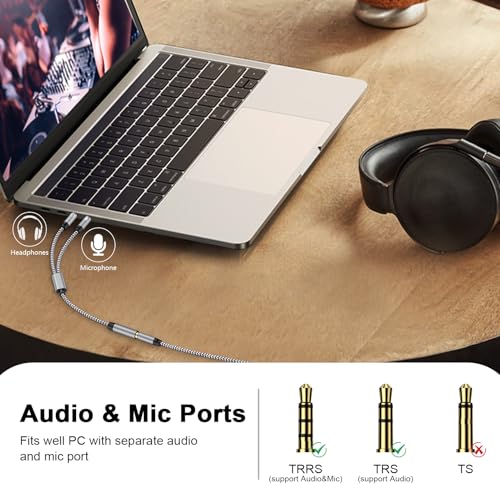 Headphone Splitter for PC, 3.5mm Splitter Female for 2 Dual 3.5mm Male 2 in 1 Mic Audio Splitte,Aux Microphone Y Splittor Cable Headset Jack Adapter