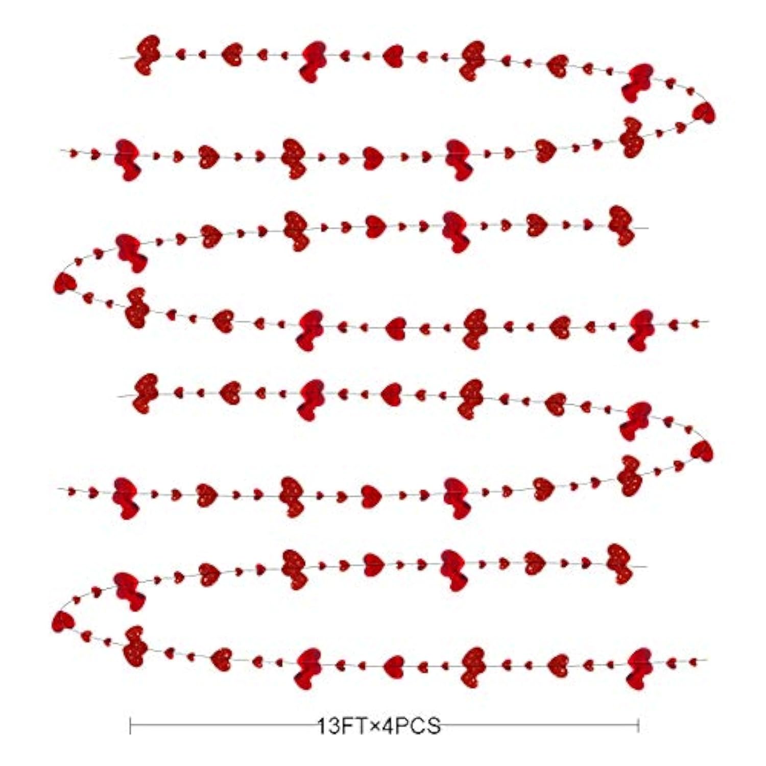 52Ft Valentines Day Party Decorations Red Heart Garland Metallic Glitter Hanging Heart Streamer Banner For Anniversary Mother'S Day Engagement Wedding Bridal Shower Bachelorette Hen Party Supplies