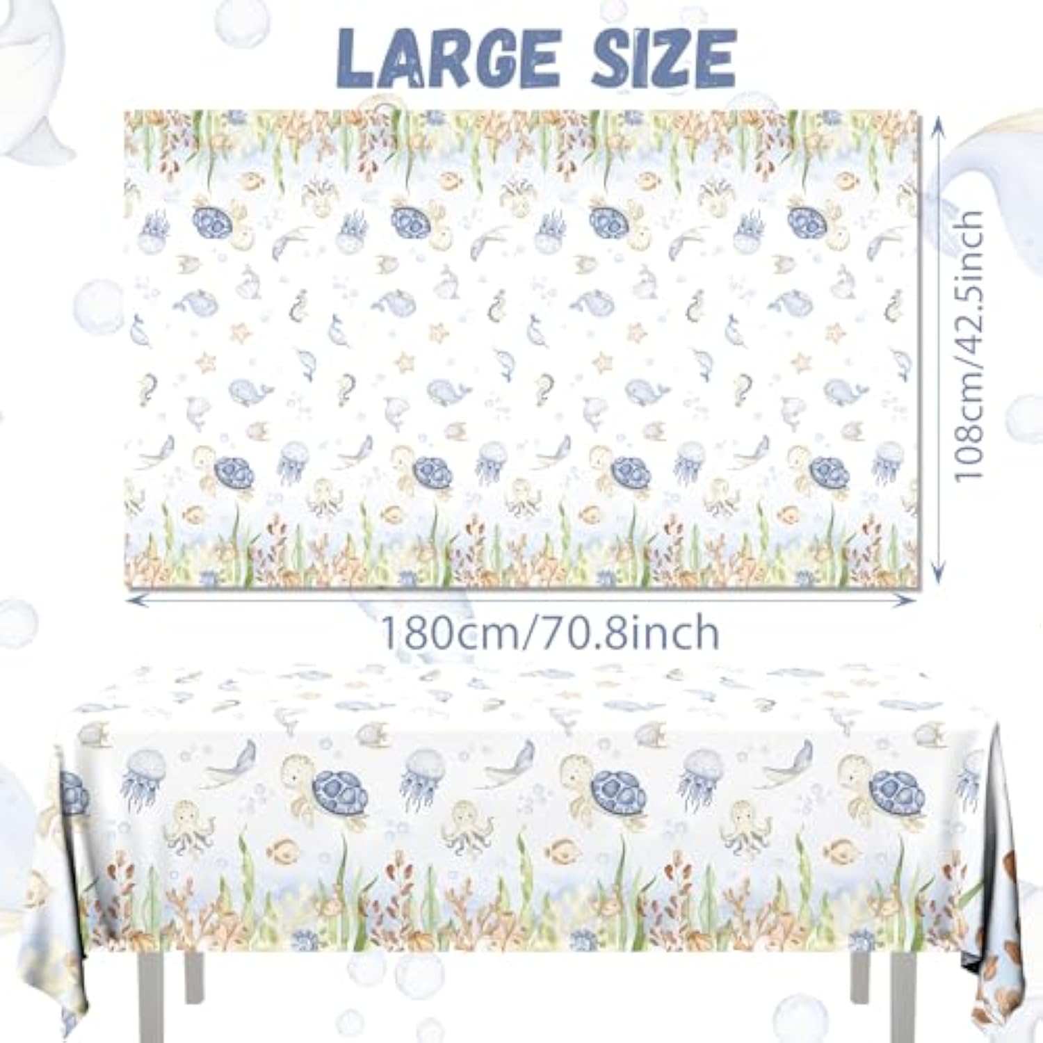 3Pcs Ocean Tablecloth Decoration Under The Sea Theme Party Supplies Sea Turtles Disposable Plastic Table Covers Underwater Sea Life Table Cloth For Ocean Baby Shower Birthday