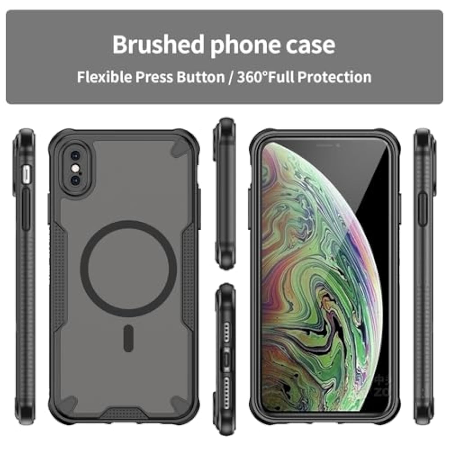 For Iphone Xs Max Case With Magsafe Magnetic Slim Shockproof Protective Case,Translucent Matte Back With Lanyard Strap And 2 * 9H Tempered Glass Screen Protector Phone Cover 6.5-Inch-Black