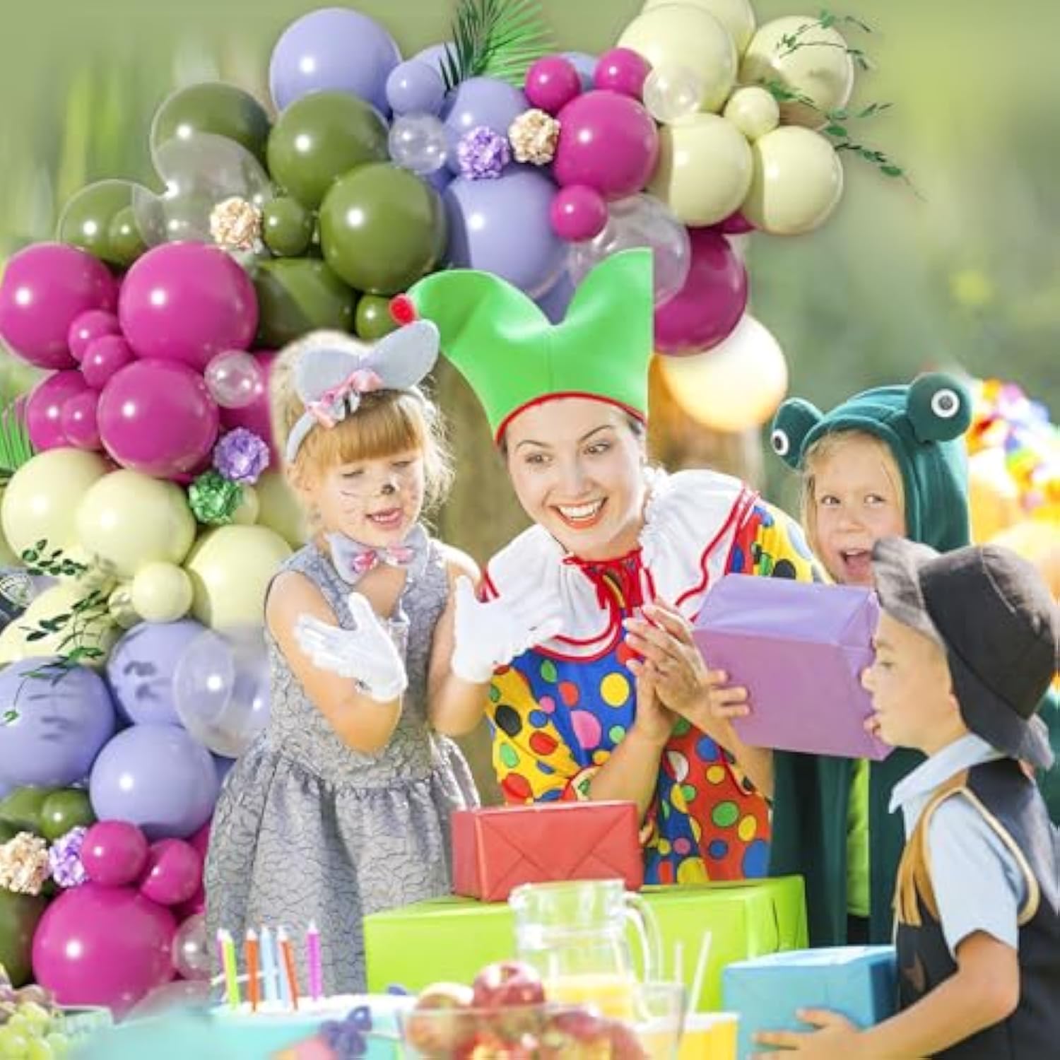 Green Pink Balloons Garland Arch Kit, 125Pcs Retro Peach Pink Green Balloons Arch, Macaron Purple Yellow Balloon For Flower Theme Wedding Bridal Shower Birthday Baby Shower Party Decoration