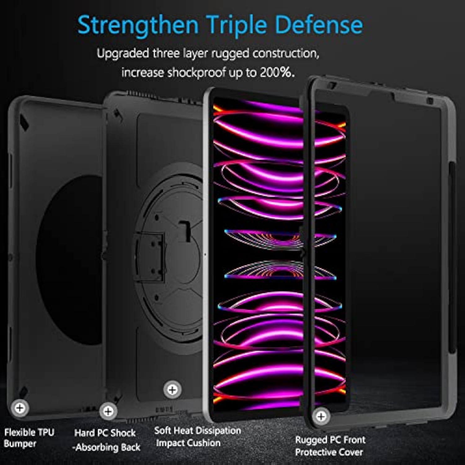 Case For Ipad Pro 12.9 Case 2022/2021: Military Grade Heavy Duty Shockproof Co