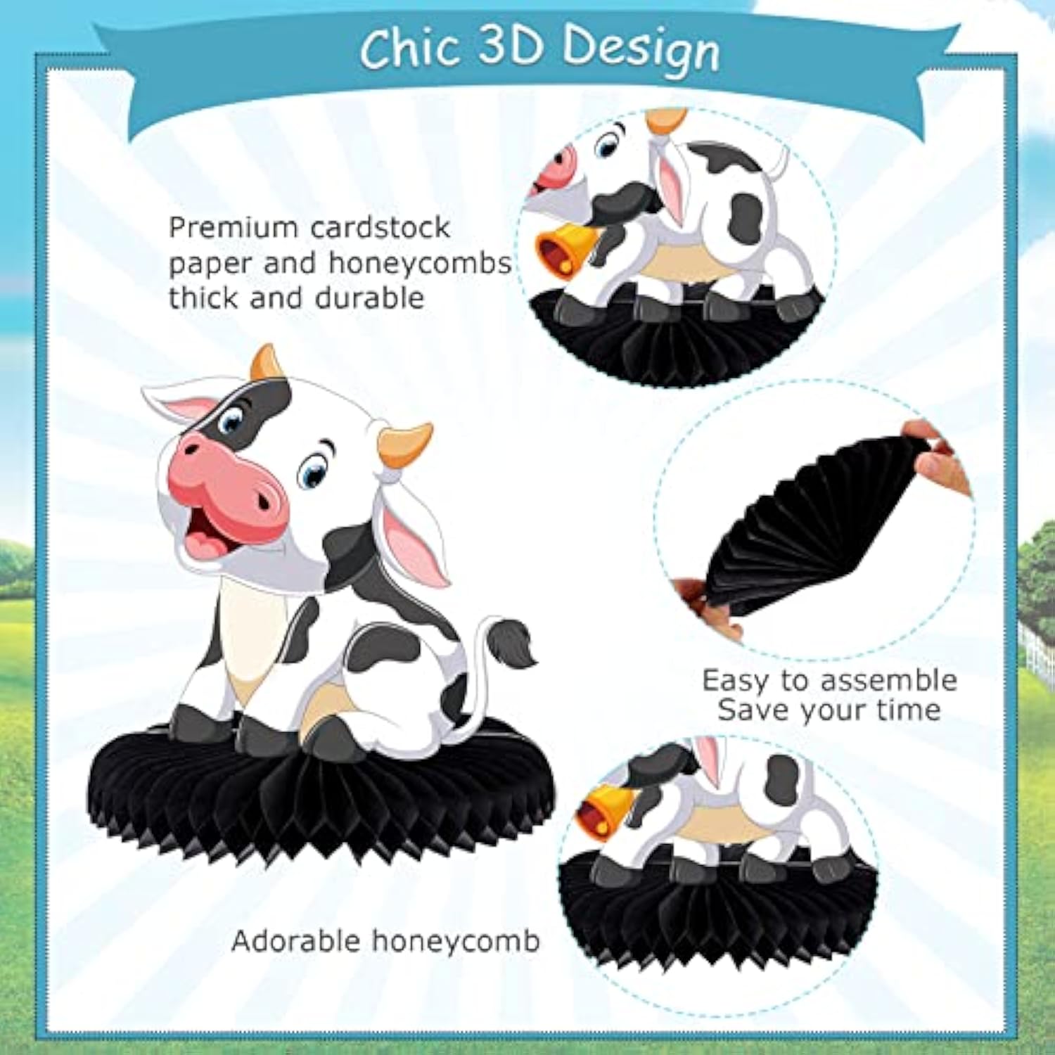 9 Pcs Cow Honeycomb Centerpieces Farm Animal Table Decorations for Parties