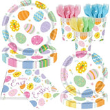 Easter Birthday Party Supplies Set - 120-Piece Easter Paper Plates and Napkins Forks Tableware Set,Disposable Tableware Kit with Bunny & Egg Designs, Perfect for Kids & Adults Spring Celebrations