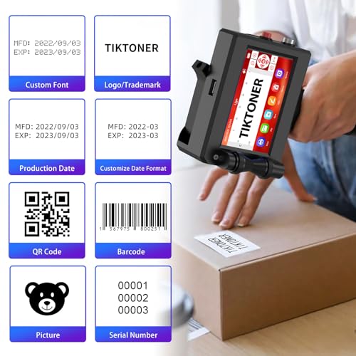 Handheld Inkjet Printer Printing Height Max 1 Inch, Batch Code Printer With 42Ml Quick-Drying Ink Cartridge For Text/Barcode/Date/Number, 1" Handheld Printer For Many Surface Metal Cardboard