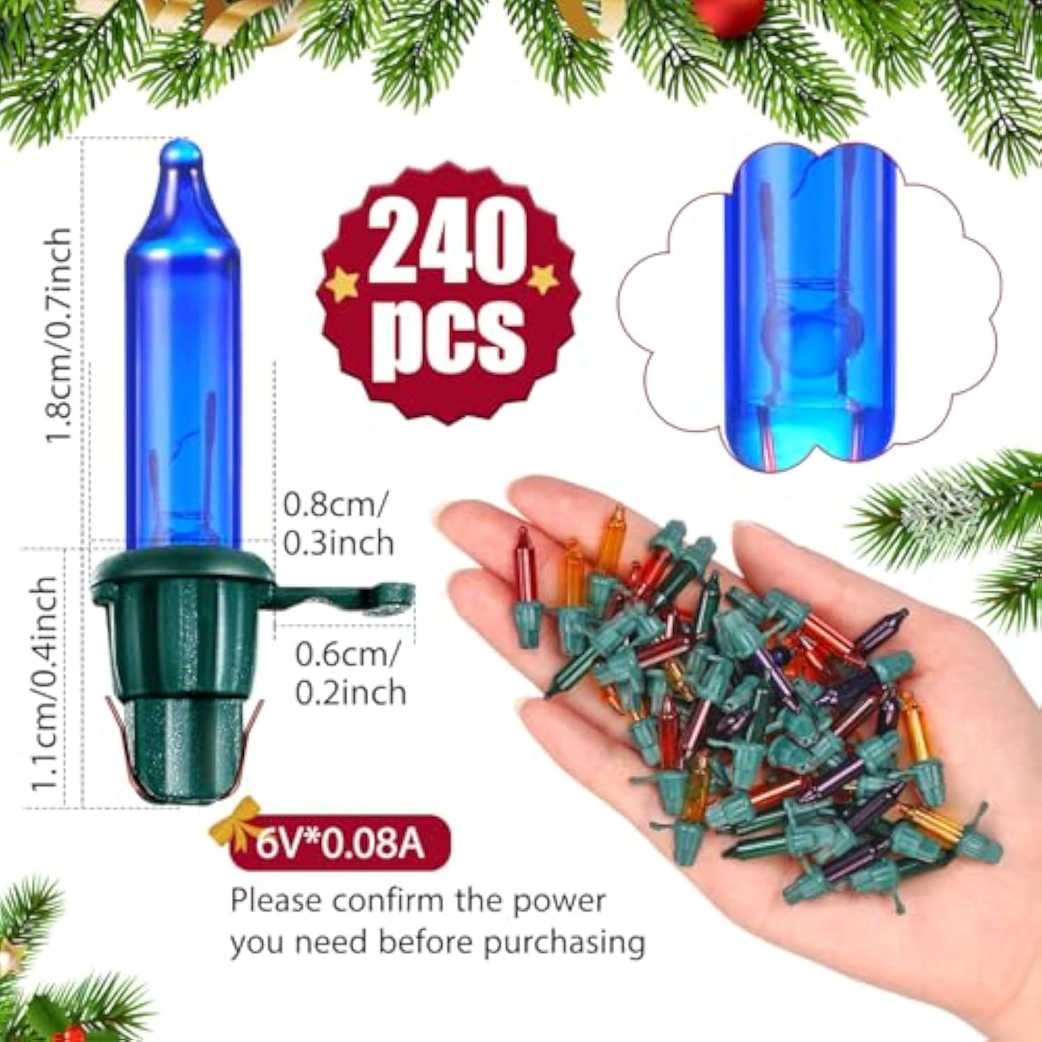 240 Pcs Christmas Replacement Mini Light Bulbs With Green Base Christmas Tree Incandescent Wire String Lights Replacemen