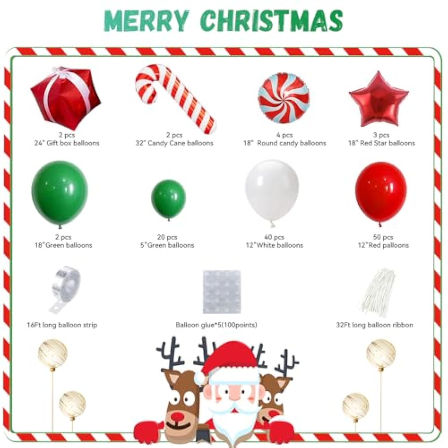 Christmas Balloon Garland Arch Kit, 123Pcs Red Green White New Year Xmas Balloons With Candy,Gift Box,Red Star,Cane Foil Balloons For Christmas Party Decorations,Birthday,Baby Shower