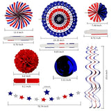 26Pcs 4Th Of July Decorations Patriotic Decor Usa Flag String Red White Blue Paper Fans Star Streamer Pom Poms Hanging Swirls For Memorial Day,Fourth Of July,Armed Forces Day,Flag Day