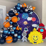 Outer Space Balloon Arch Garland Kit,119 Pcs Navy Blue Metallic Silver Blue Balloon Ufo Rocket Astronaut Balloons For Boys Kids Space Birthday Party Decorations
