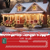 Christmas Lights Battery Operated, 4 Pack Total 66 Ft 200 Led Battery Powered Fairy Lights With Timer,8 Mode, Waterproof