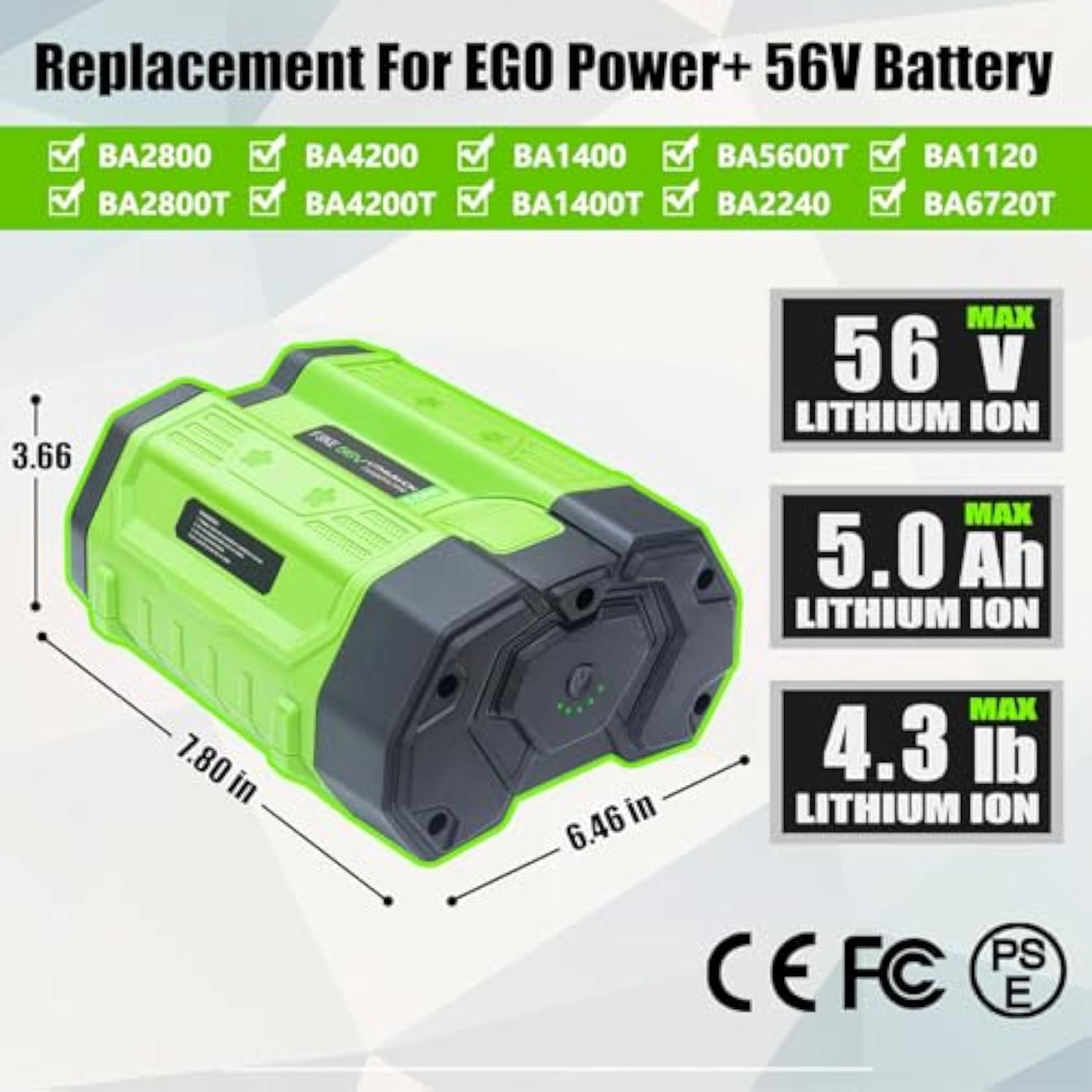 5.0Ah Lithium Battery Replacement For Ego 56V Battery Ba1400, Compatible With Ego Battery 56V Tools And Chargers