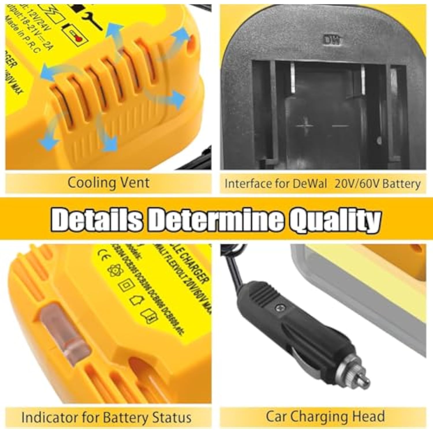 Mini Car Battery Charger For Dewalt 20V 18V Li-Ion Battery, Replace For Dcb112, 2A Mini Vehicle Charger For Max Xr Dcb201 Dcb202 Dcb203 Battery (Charger Only)