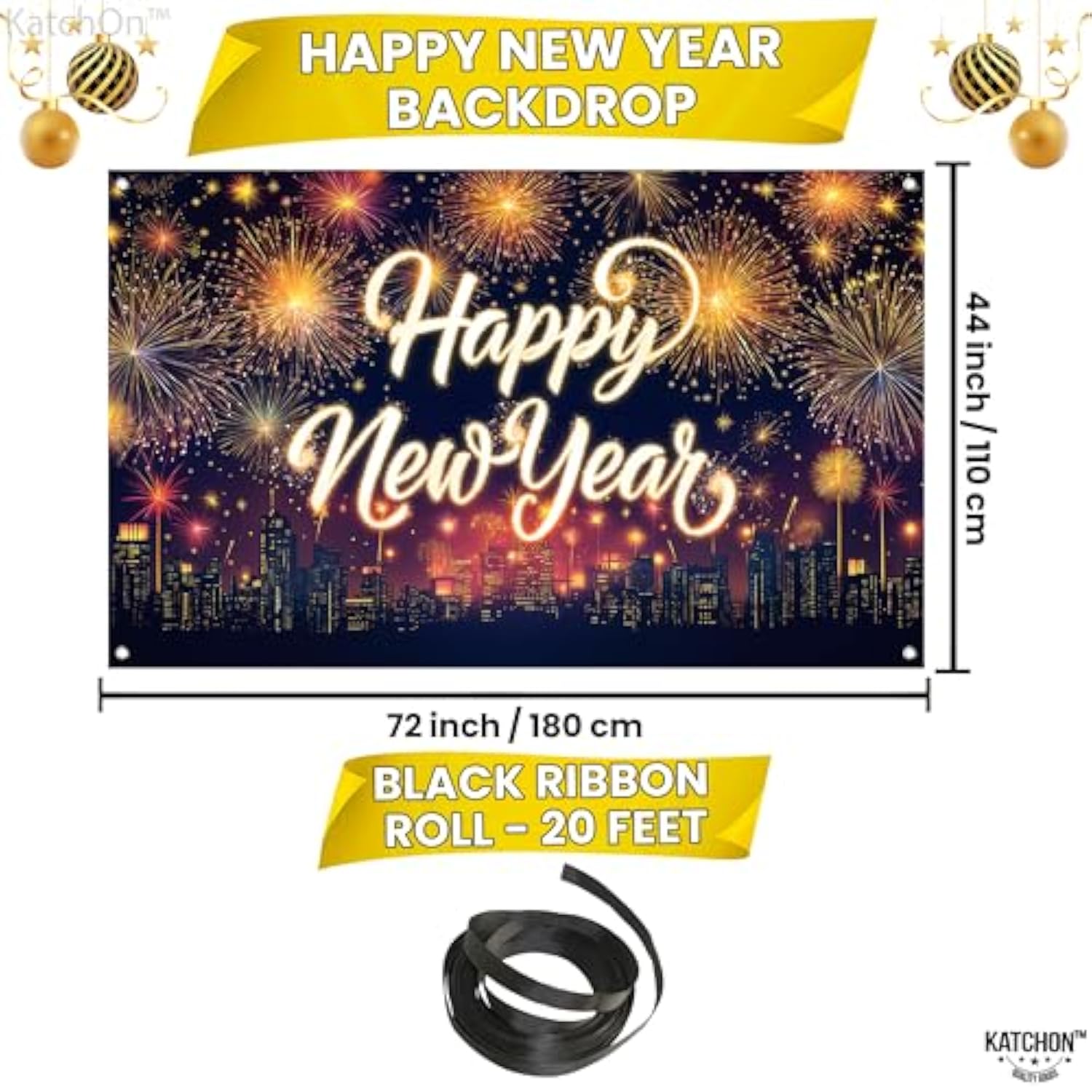 72x44" Extra-Large Happy New Year 2026 Backdrop Premium NYE Party Banner