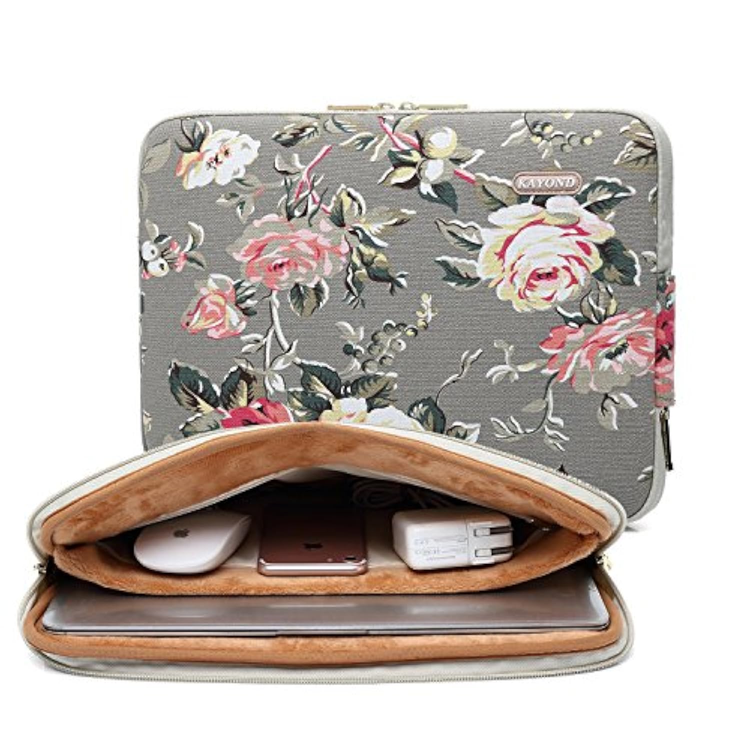 kayond Gery Rose Patten Canvas Water-Resistant 15.6 Inch Laptop Sleeve case for 15inch 15.4inch 15.6inch Notebook Computer