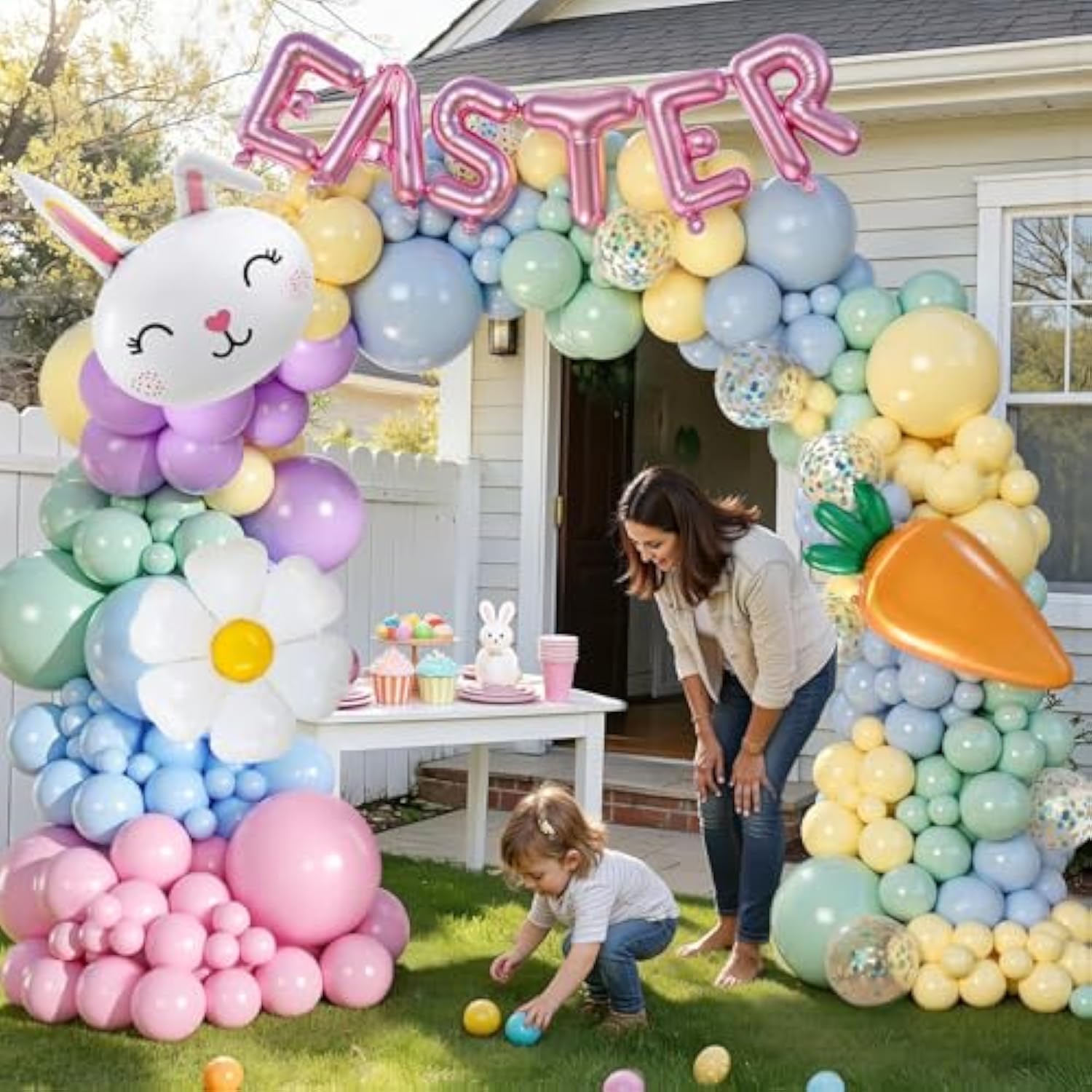 175Pcs Easter Balloon Arch Garland Kit-Easter Day Party Decorations Balloon With Bunny Carrot Chicken Foil Balloons For Easte Theme Spring Party