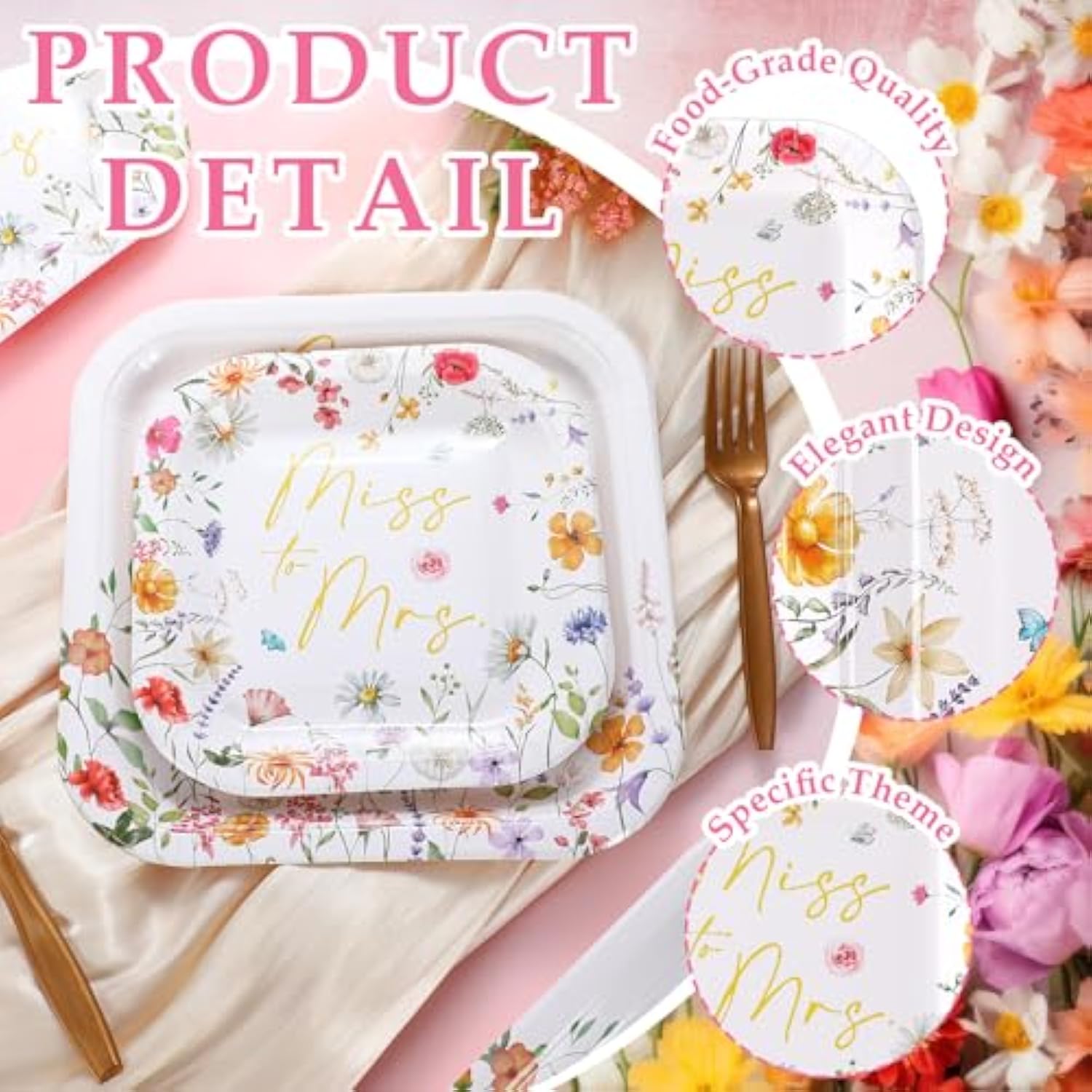100PCS Floral Disposable Plates – 9'' Dinner & 7'' Dessert Set for Any Event