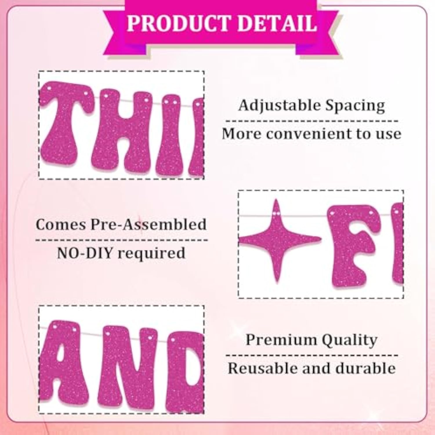30Th Birthday Banner For Birthday Party Decorations, Pre-Strung Hot Pink Glitter Thirty Flirty And Thriving Banner For 30Th Bday Party Supplies Decor Gifts