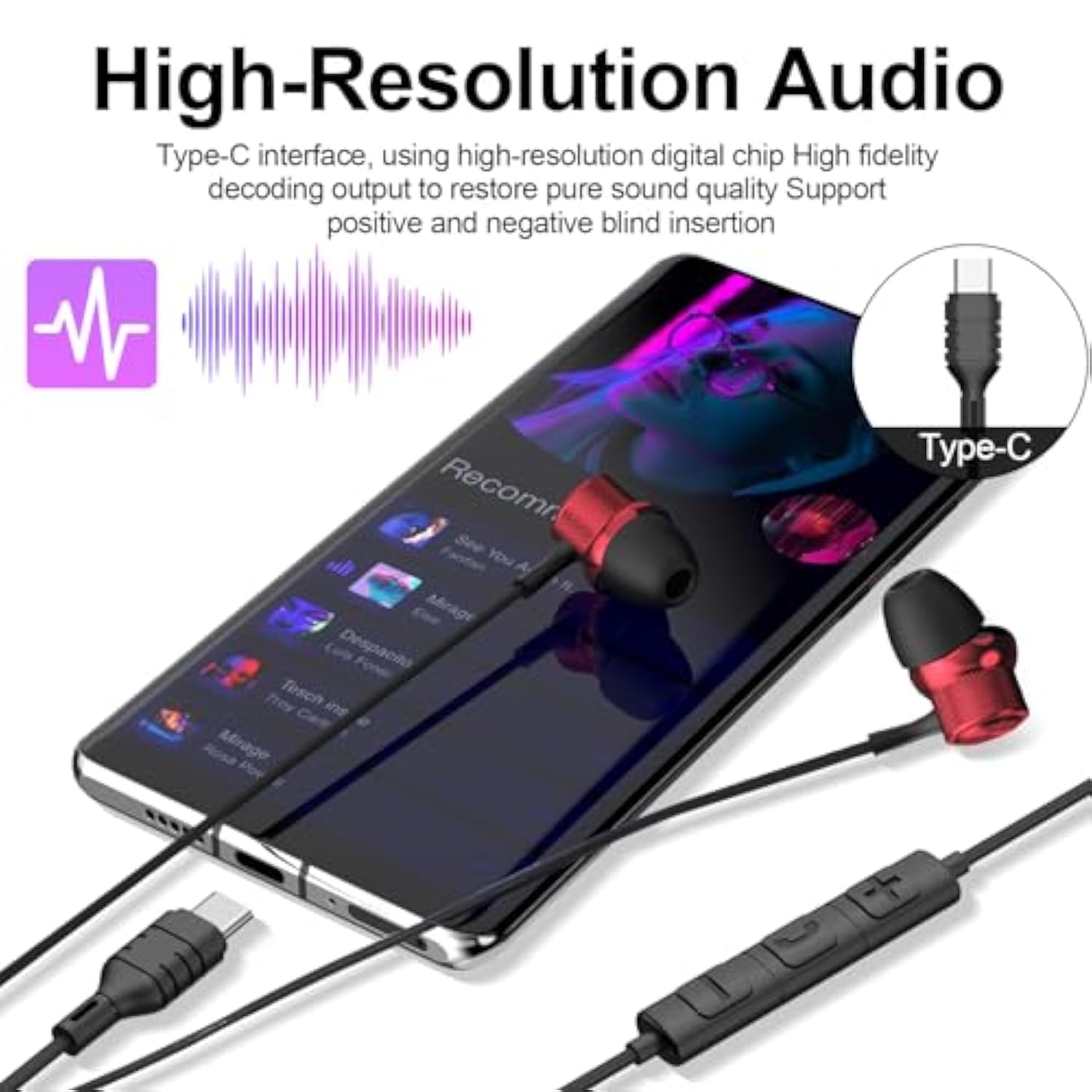 Usb C Headphones Wired In-Ear,Type C Earphones,Usb-C Wired Earbuds Deep Bass F