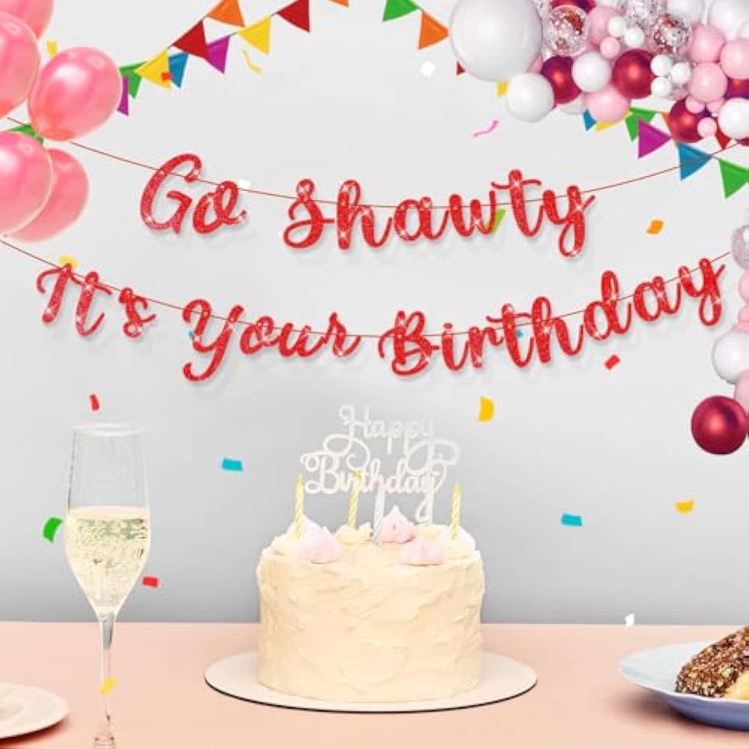 Set Of 2 Pre Strung Go Sha It'S Your Birthday Banner,No Diy Hip Hop Theme Glitter Happy Birthday Banner,Glitter Rap Theme Decors For Man Adult Women Party Photo Backdrop(Red)