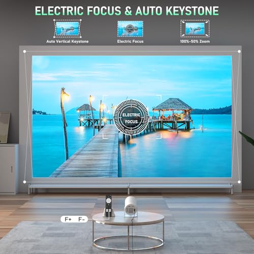 Bone White Projector & Built-In Apps Mini Projector With Wi-Fi And Bluetooth, Full Hd 1080P Smart Portable Projector With 210° Stand, Auto Vertical Keystone, Compatible With Hdmi/Usb/Tv Stick