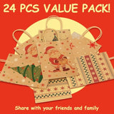 24 Pcs Small Christmas Gift Bags With Handles, 4 Designs Xmas Kraft Paper Bags For Christmas Goody Bag, Party Favors (5.8 X 3.2 X 8.25)